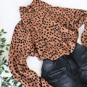 Womens Long Sleeve Leopard Print Blouse